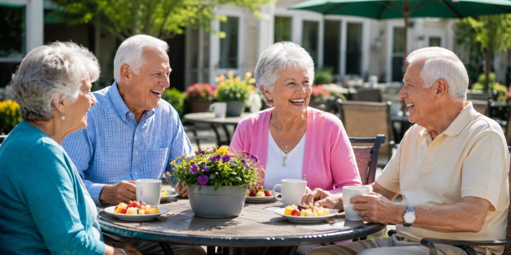 Cedar Ridge Village residents enjoying a social gathering and outdoor meal.